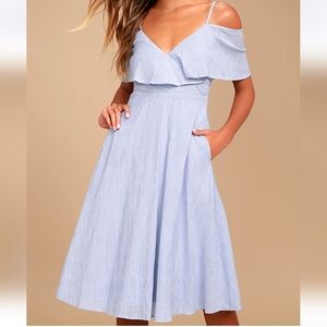 Lulu's Blue Midi Sundress with Flutter Sleeves